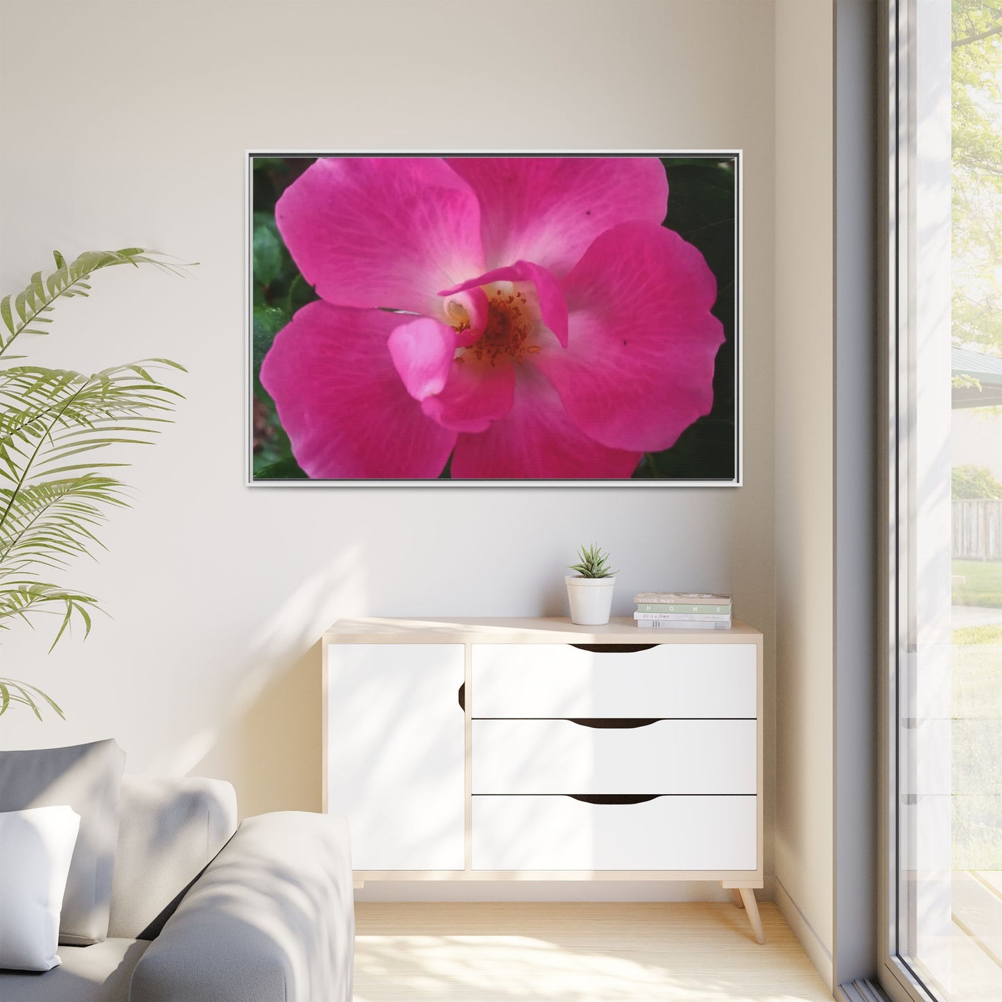 Framed Floral Canvas Art Print | Vibrant Pink Flower Decor, Wall Art for Home, Gift for Her, Mother's Day, Birthday