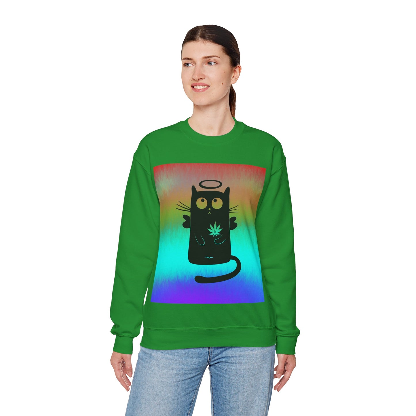 Black Cat Angel Unisex Heavy Blend Crewneck Sweatshirt