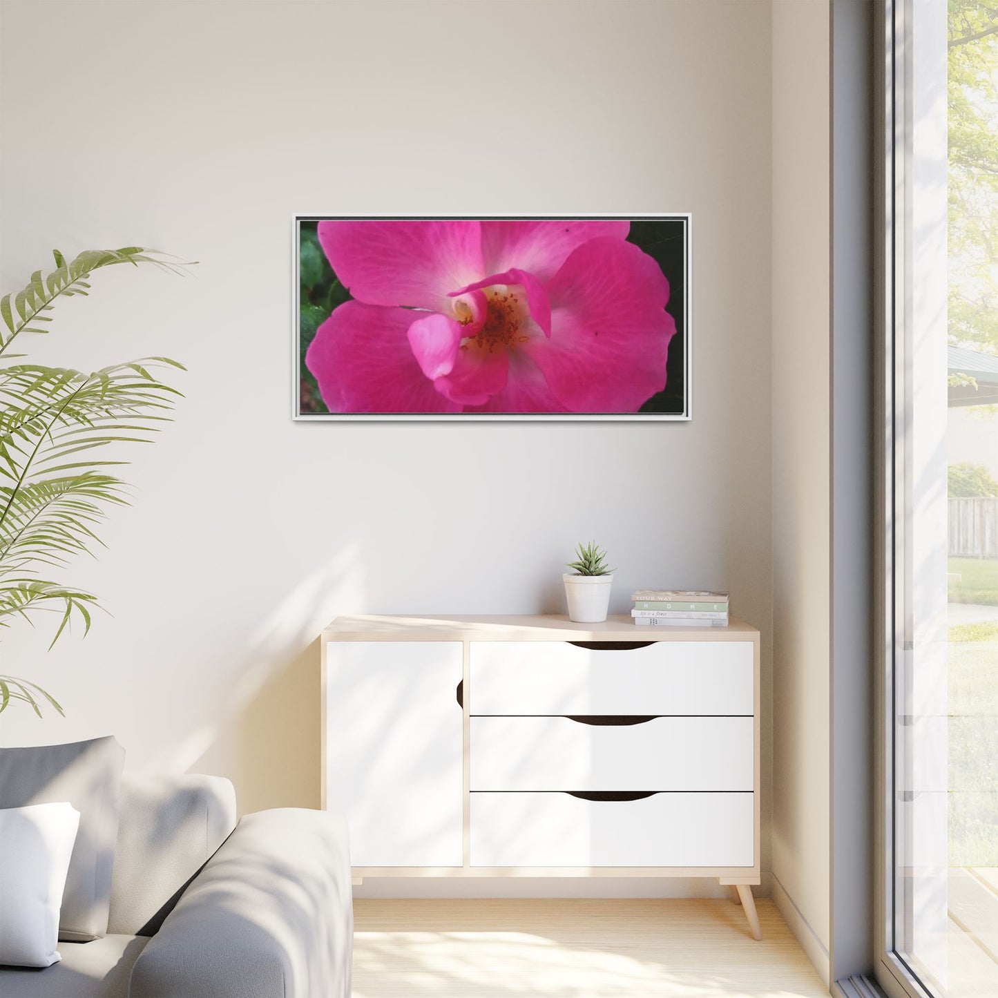 Framed Floral Canvas Art Print | Vibrant Pink Flower Decor, Wall Art for Home, Gift for Her, Mother's Day, Birthday