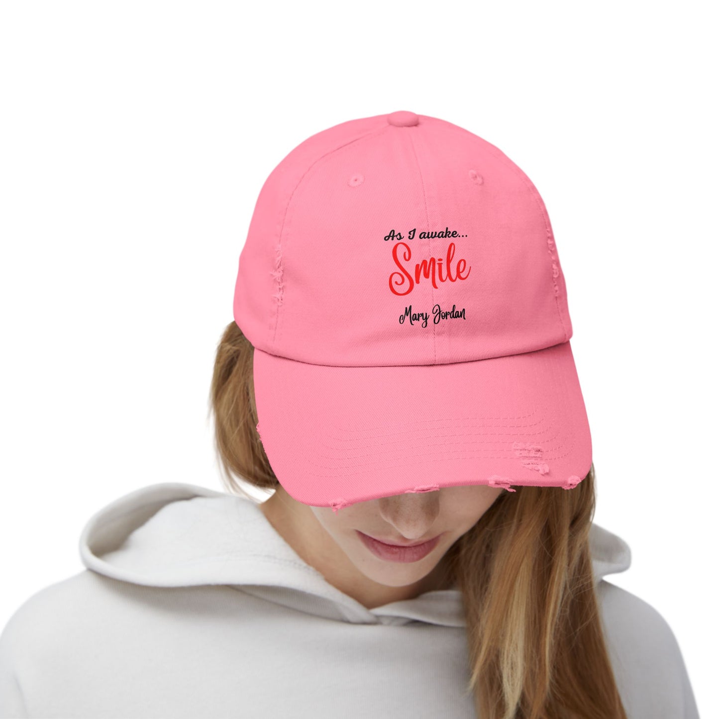 Unisex Distressed Cap - 'As I awake... Smile' Motivational Hat