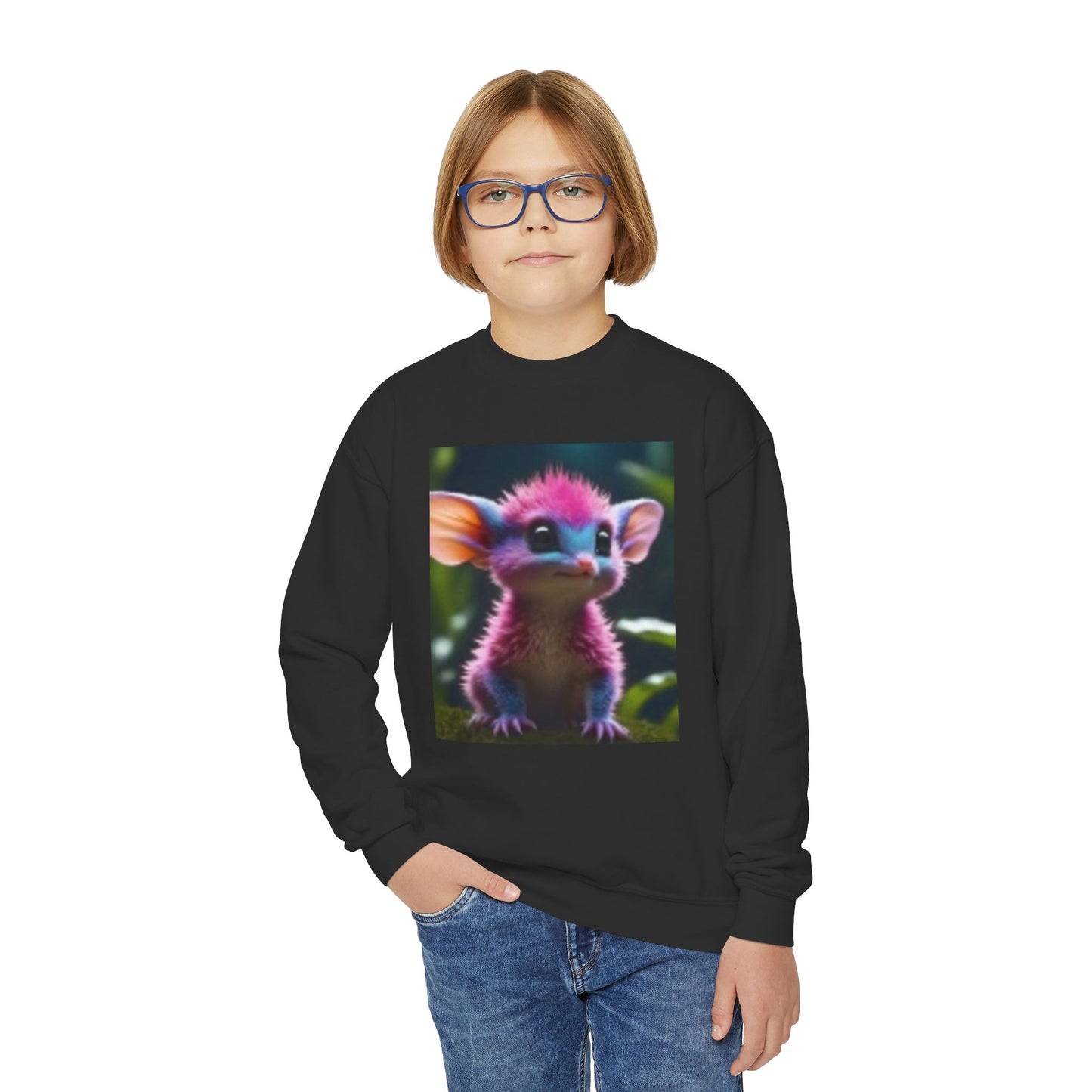 Sweat-shirt ras du cou pour jeunes avec adorable imprimé créature fantastique 