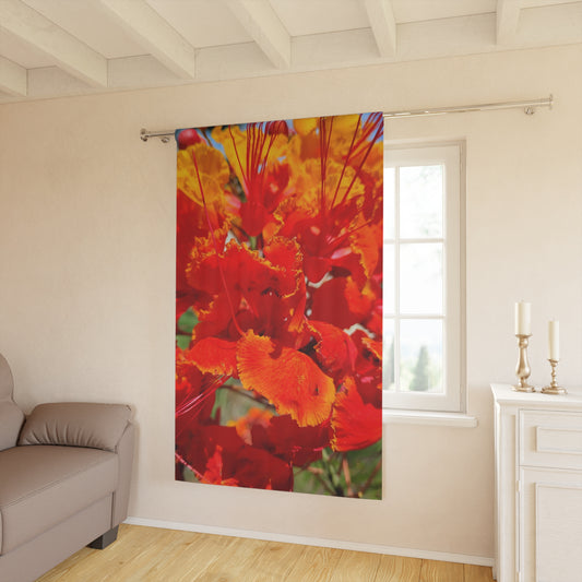 Vibrant Orange Flowers Window Curtains (1 Piece)