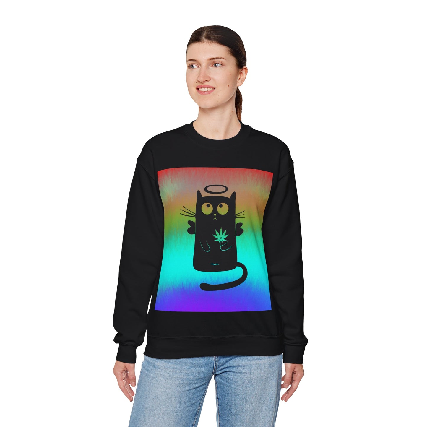 Black Cat Angel Unisex Heavy Blend Crewneck Sweatshirt