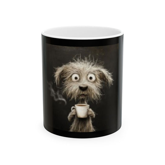 Ceramic Mug, 11oz Dog Drinking Strong Coffee