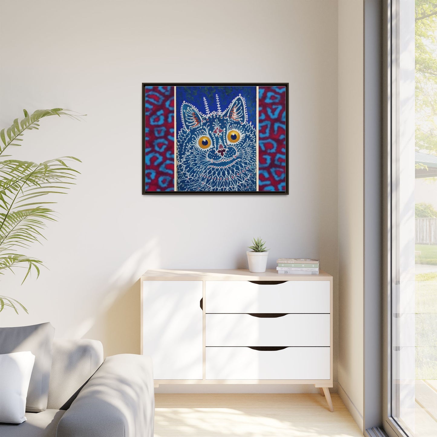 Colorful Cat Framed Matte Canvas Art - Whimsical Home Decor