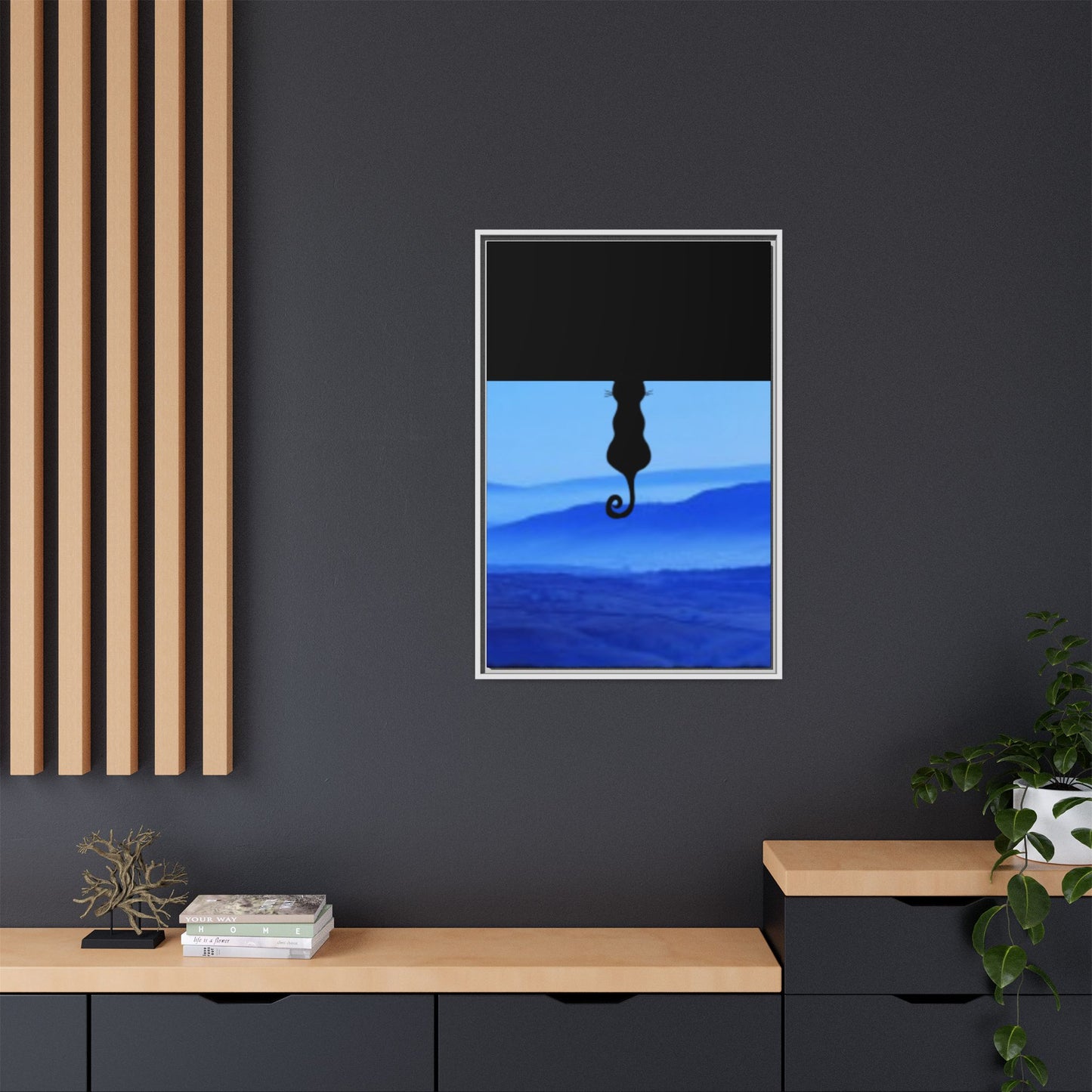 Framed Cat Silhouette Art Print, Wall Decor, Cat Lover Gift, Home Office Art, Pet Memorial