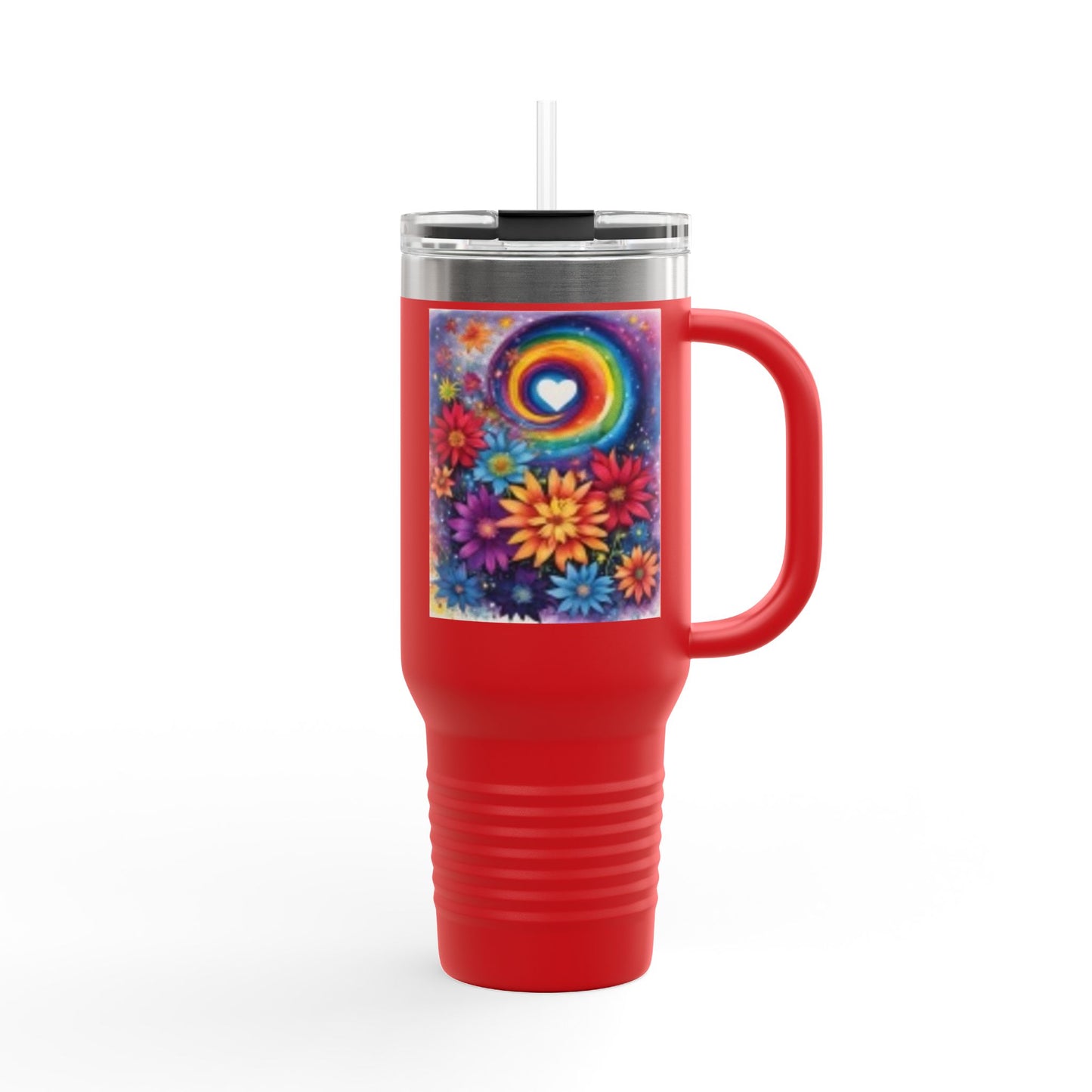 Colorful Floral Insulated Travel Mug - 40oz Rainbow Design