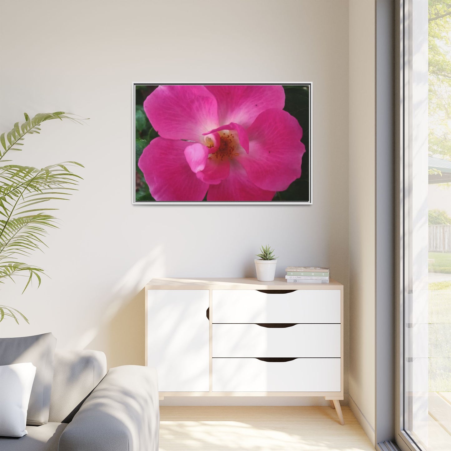 Framed Floral Canvas Art Print | Vibrant Pink Flower Decor, Wall Art for Home, Gift for Her, Mother's Day, Birthday
