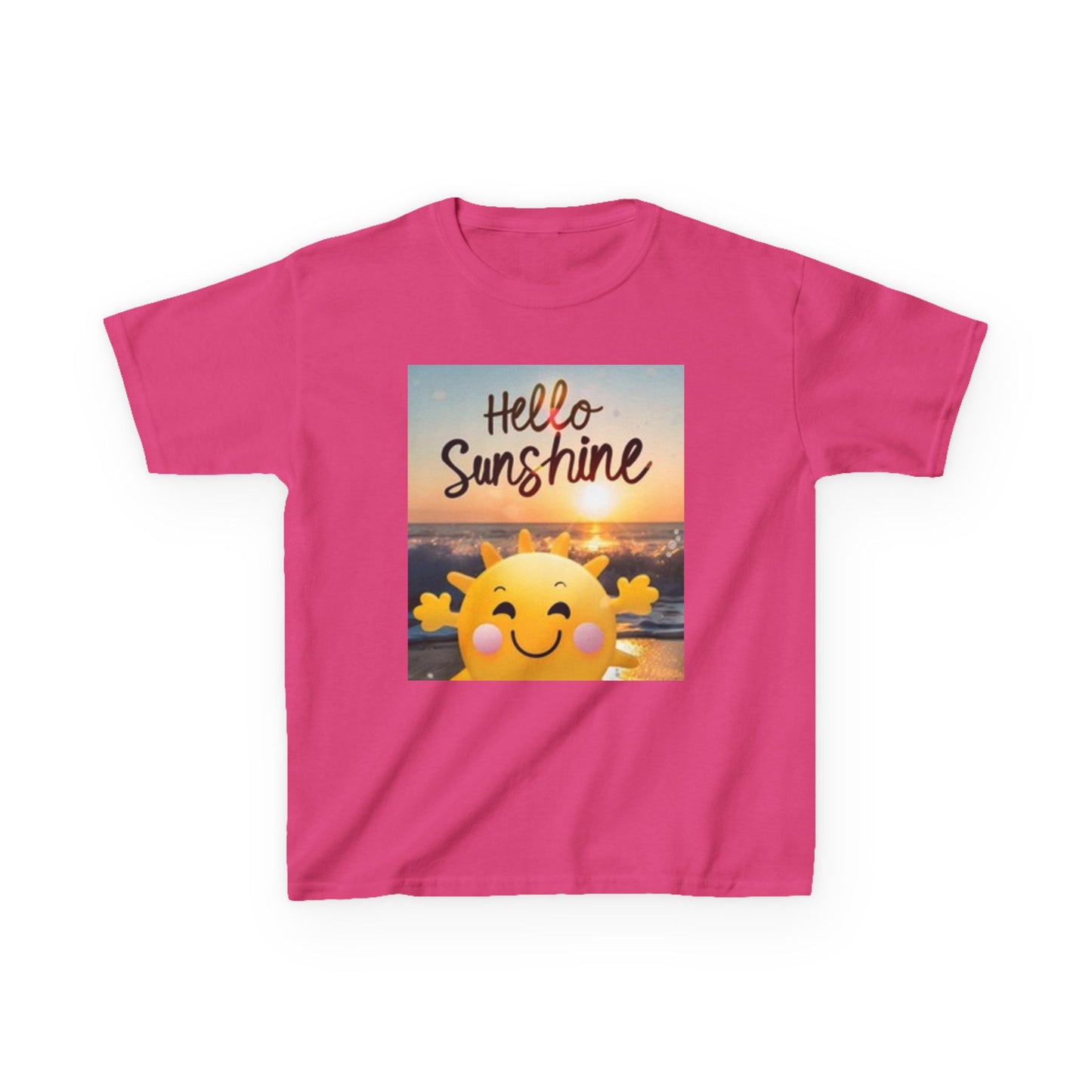 T-shirt enfant - « Bonjour soleil » et motifs cœurs colorés - Tenue d'été amusante et ludique