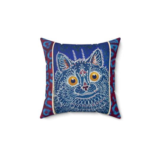 Cojín cuadrado con estampado de gato colorido - Cojín decorativo de poliéster hilado para la decoración del hogar 