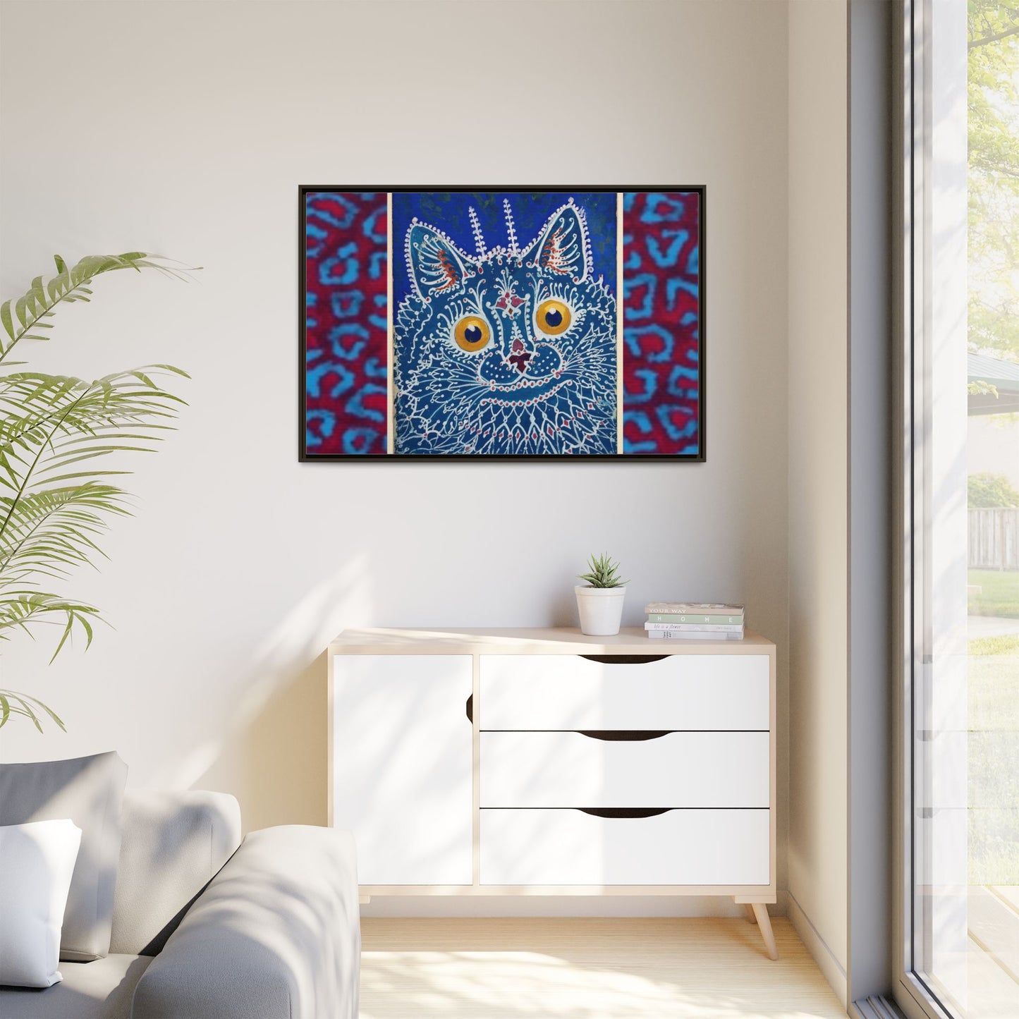 Colorful Cat Framed Matte Canvas Art - Whimsical Home Decor
