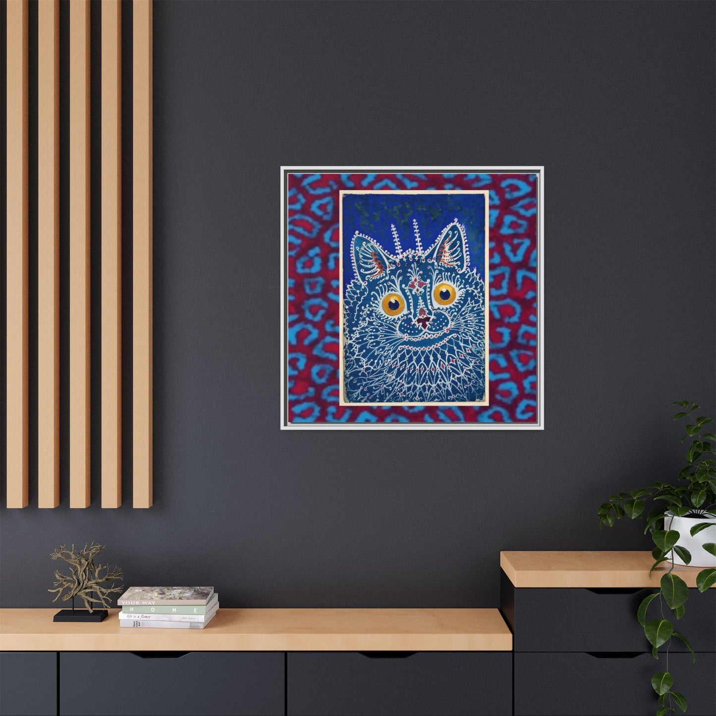 Colorful Cat Framed Matte Canvas Art - Whimsical Home Decor