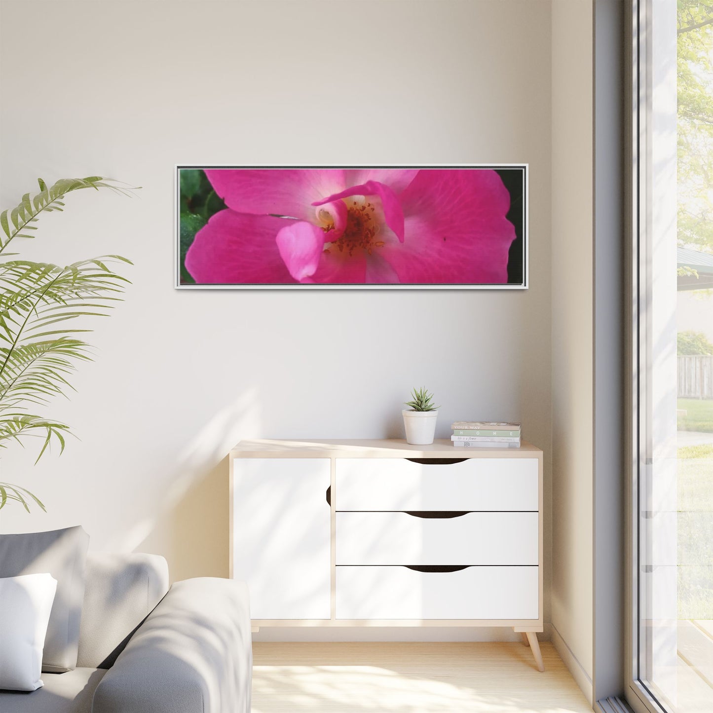 Framed Floral Canvas Art Print | Vibrant Pink Flower Decor, Wall Art for Home, Gift for Her, Mother's Day, Birthday