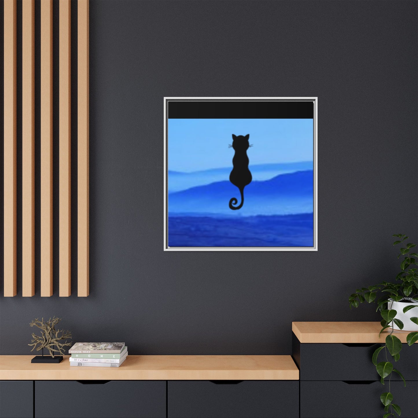 Framed Cat Silhouette Art Print, Wall Decor, Cat Lover Gift, Home Office Art, Pet Memorial