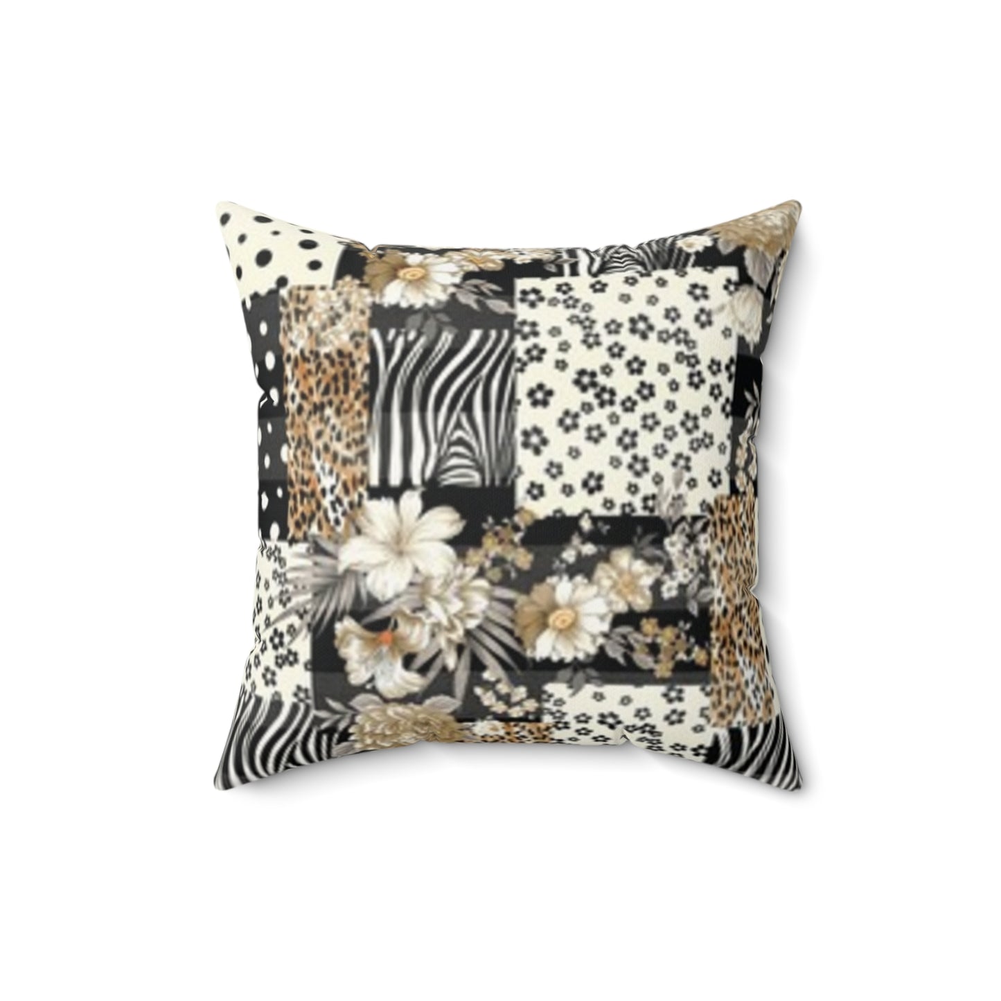 Coussin carré en imitation daim style bohème chic - Imprimé floral et animal