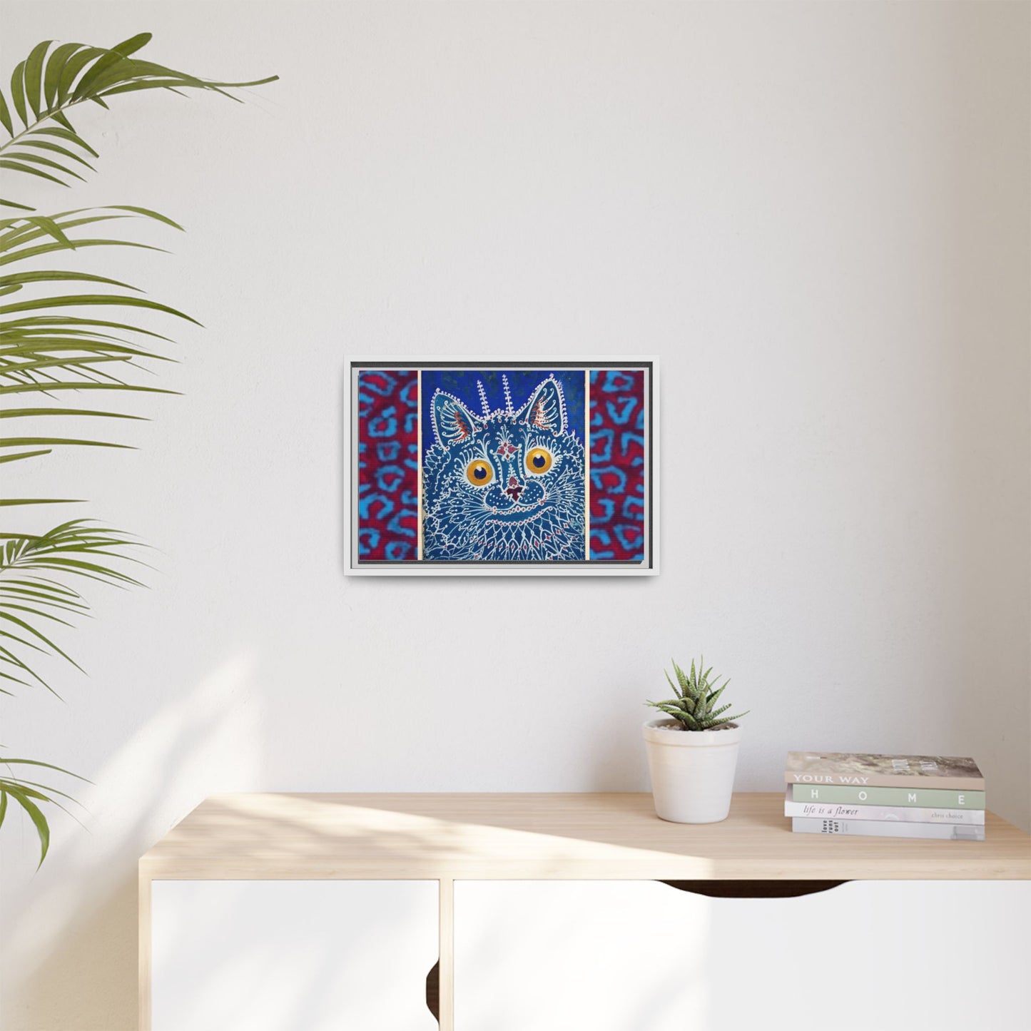 Colorful Cat Framed Matte Canvas Art - Whimsical Home Decor