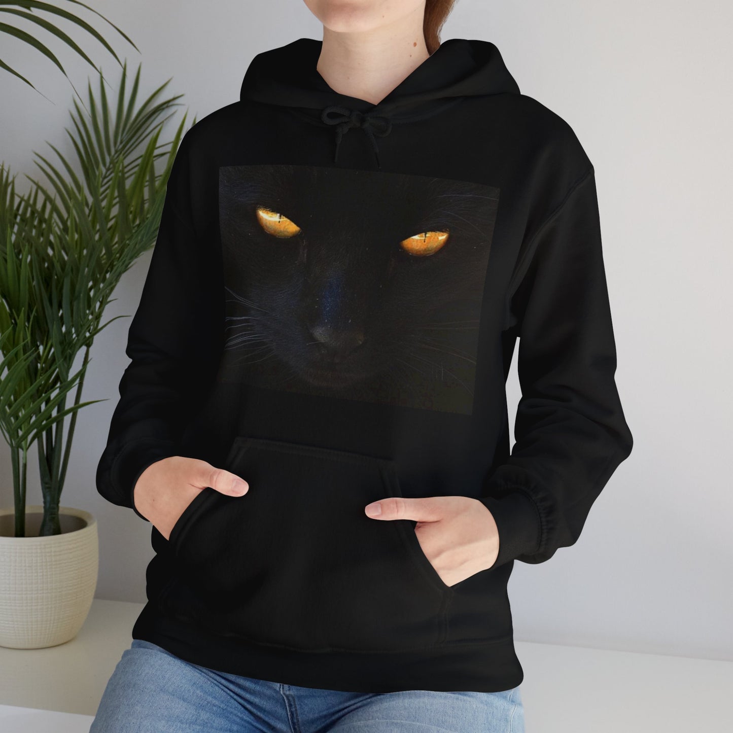 Sudadera con capucha con cara de gato negro