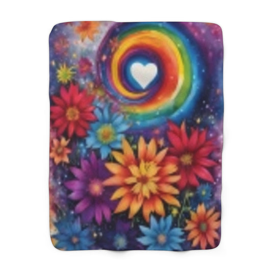Vibrant Sherpa Fleece Blanket - Cozy Floral Rainbow Design for Comfort and Warmth