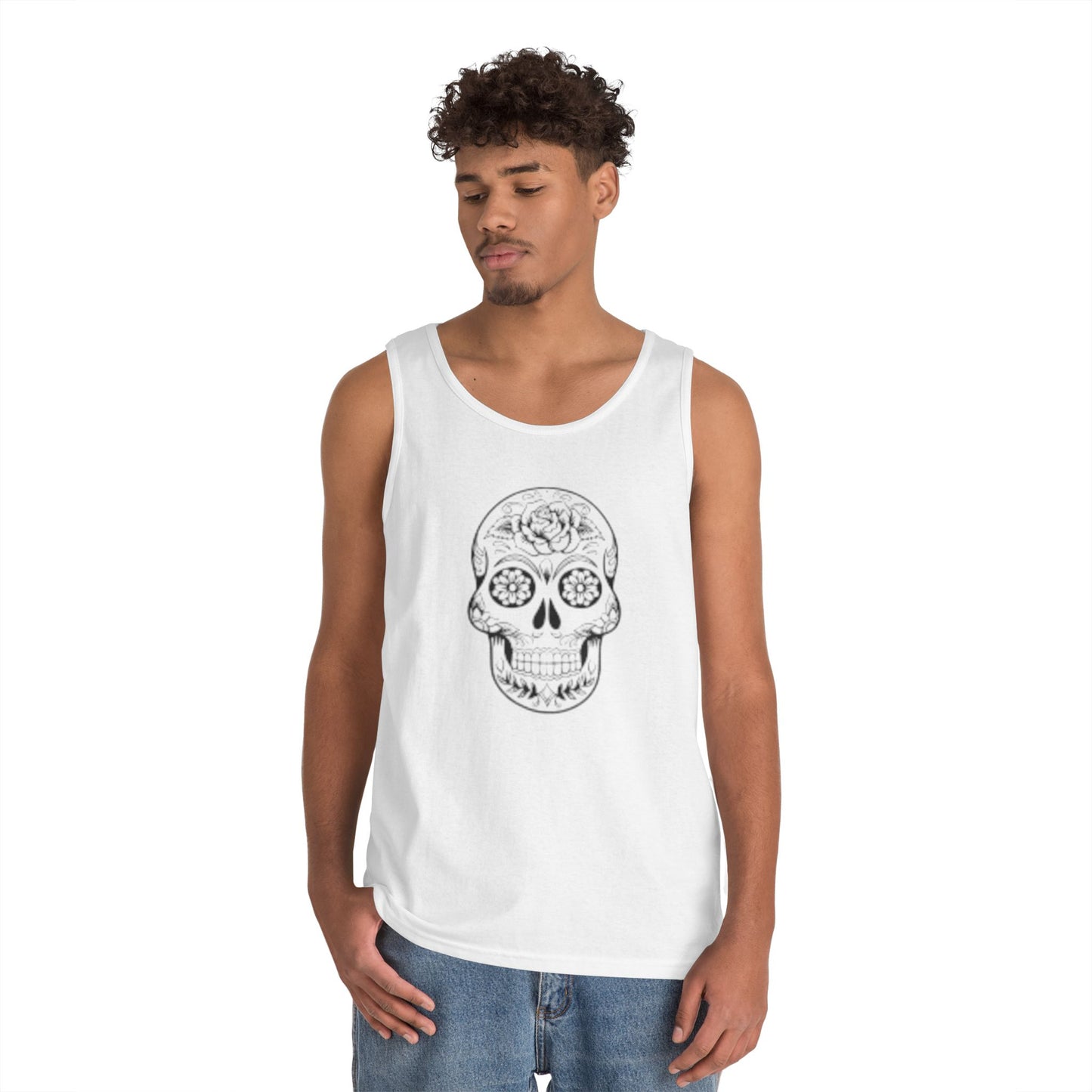 Skull Design Unisex Heavy Cotton Tank Top - Perfect for Festivals & Everyday Wear