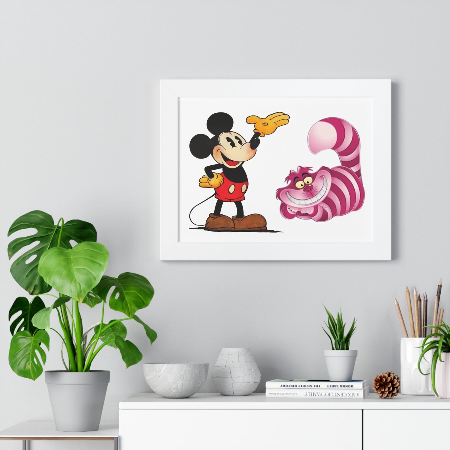 Framed Horizontal Poster Mickey Mouse & Cheshire Cat