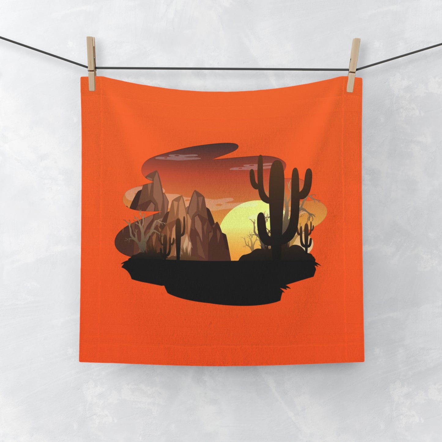 Desert Sunset Face Towel - Vibrant Cactus Design for Relaxation and Self-Care