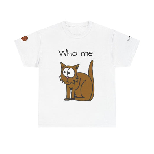 Funny Cat Unisex Heavy Cotton T-shirt - 'Who Me?' Graphic Shirt