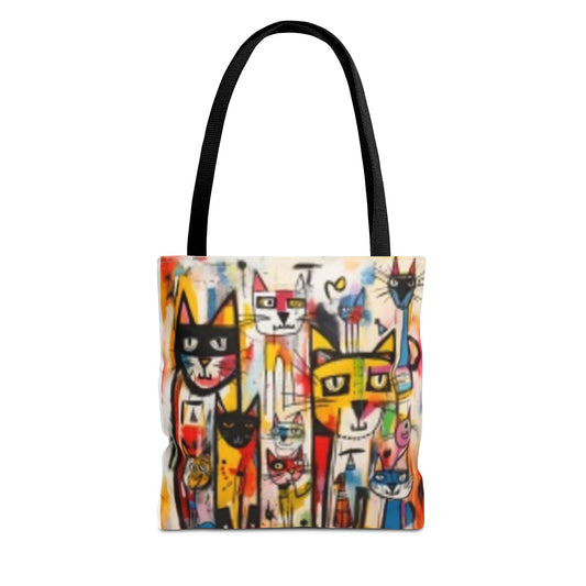 Colorful Cat Art Tote Bag, Cat Lover Gift, Unique Shopping Tote Bag, Whimsical Carryall for Pet Owners