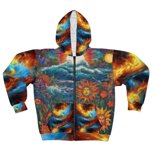 Zip Up Hoodie Large Sunflower Sunset
