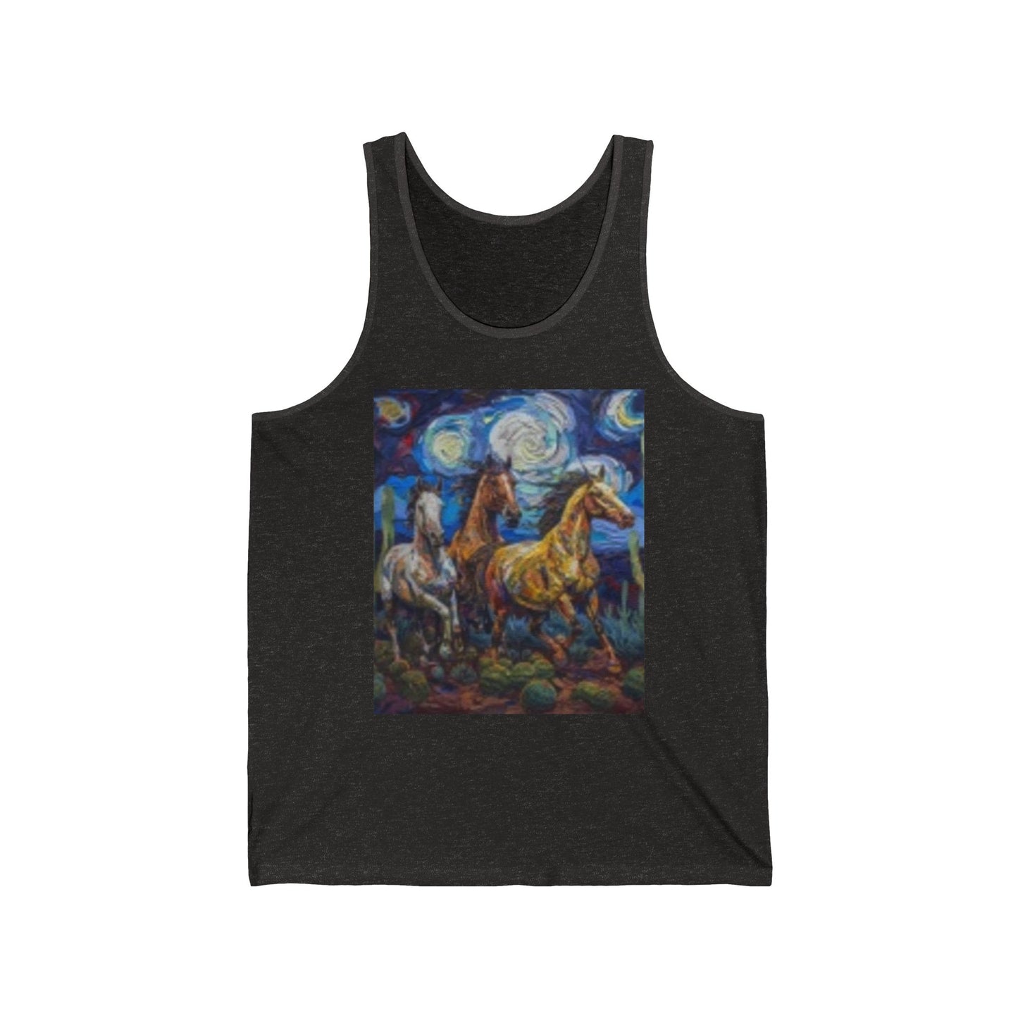 Camiseta unisex de tirantes Starry Night Horses: camiseta con gráficos artísticos para amantes de los caballos 