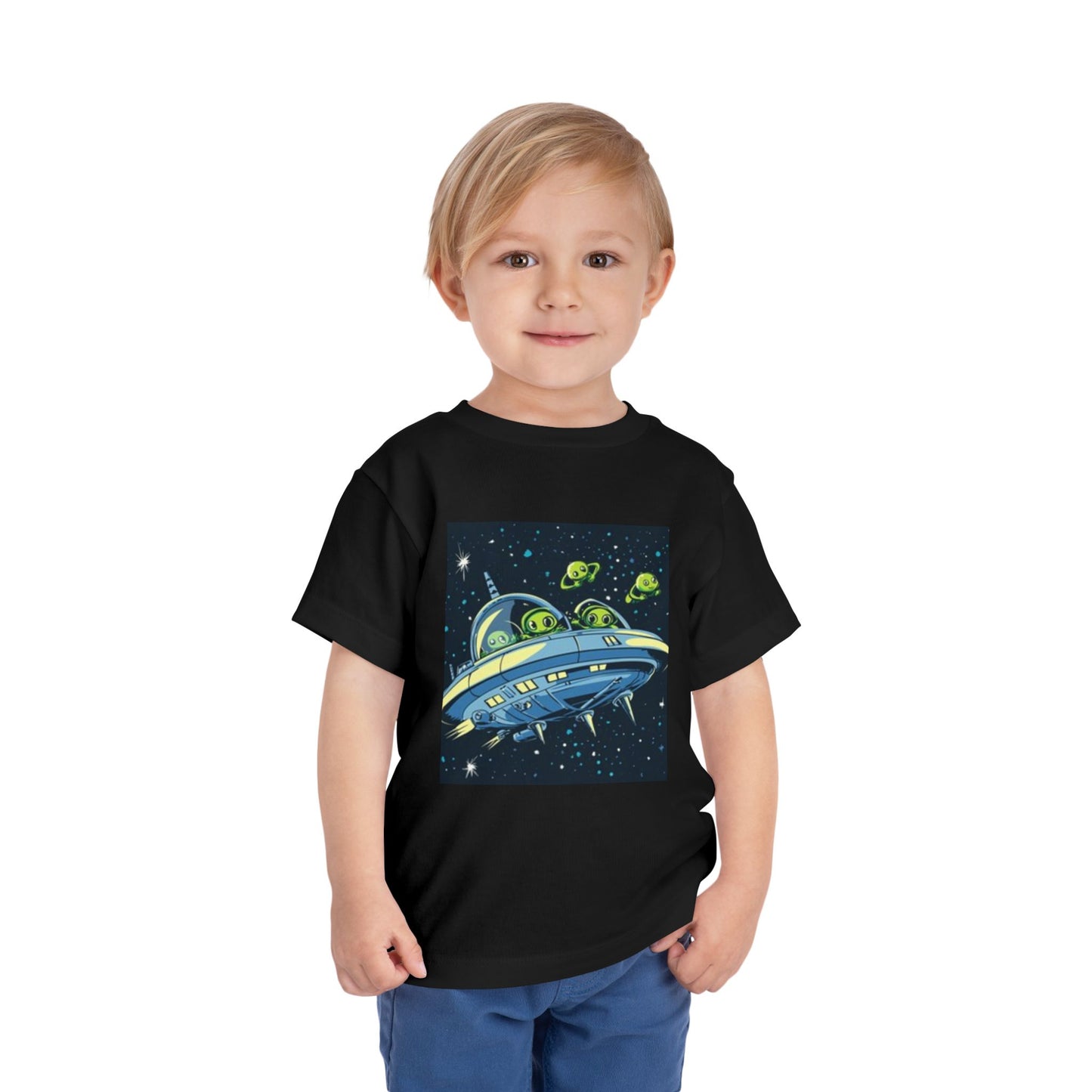 Camiseta infantil de manga corta con diseño de nave espacial alienígena 