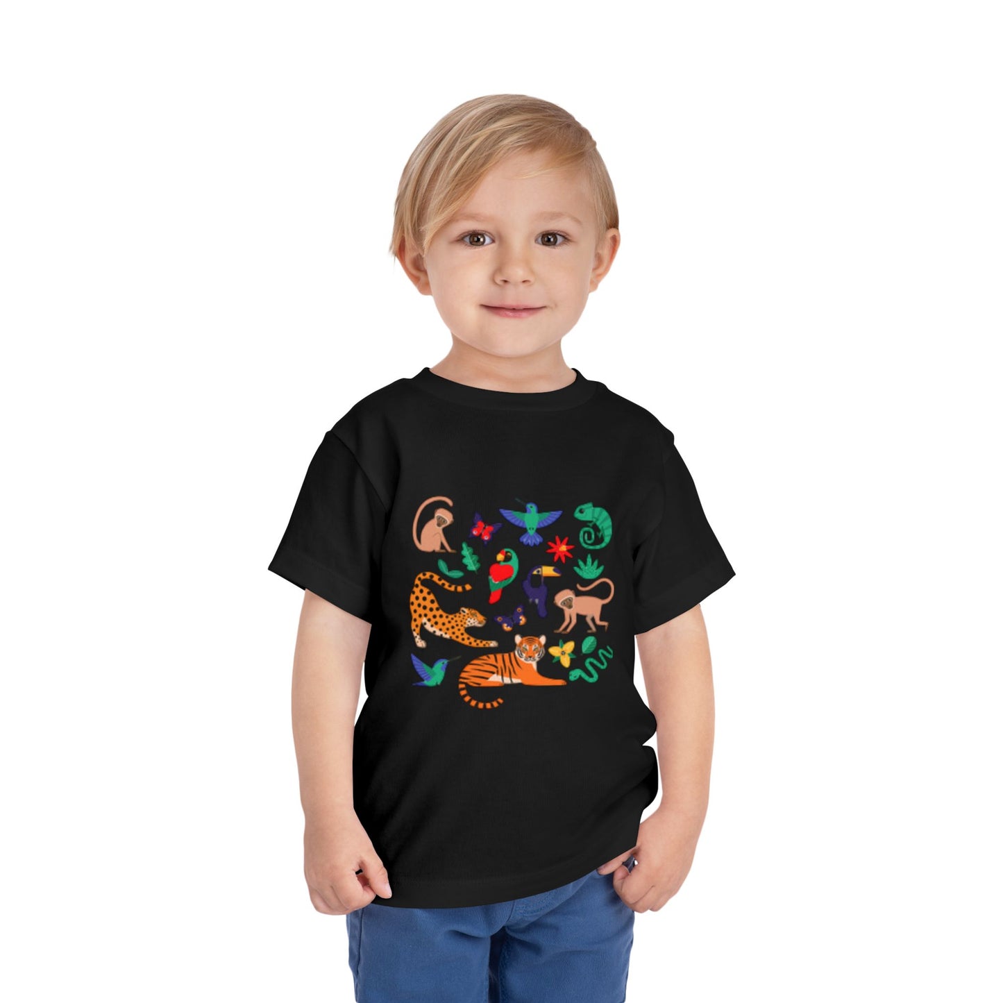 Wildlife Adventure Toddler Short Sleeve Tee - Fun Black Animal Print Shirt