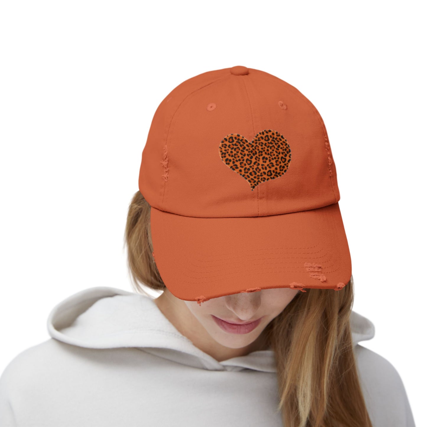 Leopard Heart Distressed Unisex Cap - Trendy Casual Headwear for Every Occasion