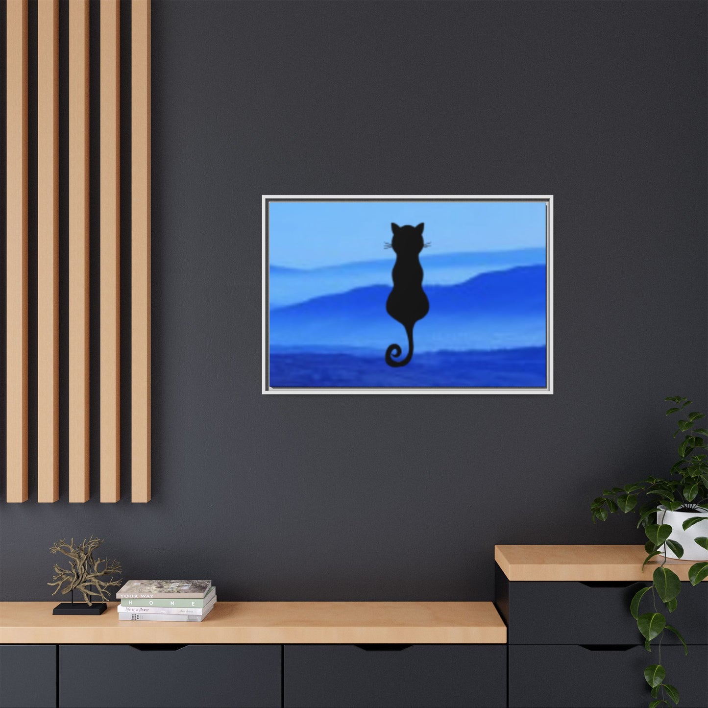 Framed Cat Silhouette Art Print, Wall Decor, Cat Lover Gift, Home Office Art, Pet Memorial