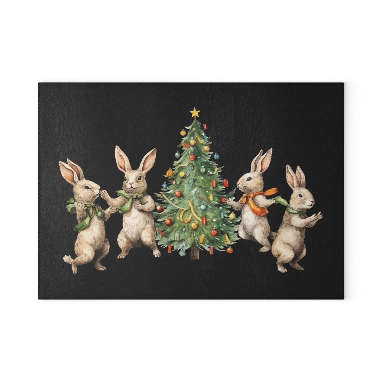 Tabla de cortar de vidrio Árbol de Navidad con cuatro conejos