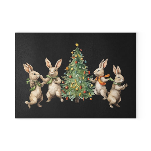 Glass Cutting Board Four Rabbits Christmas Tree