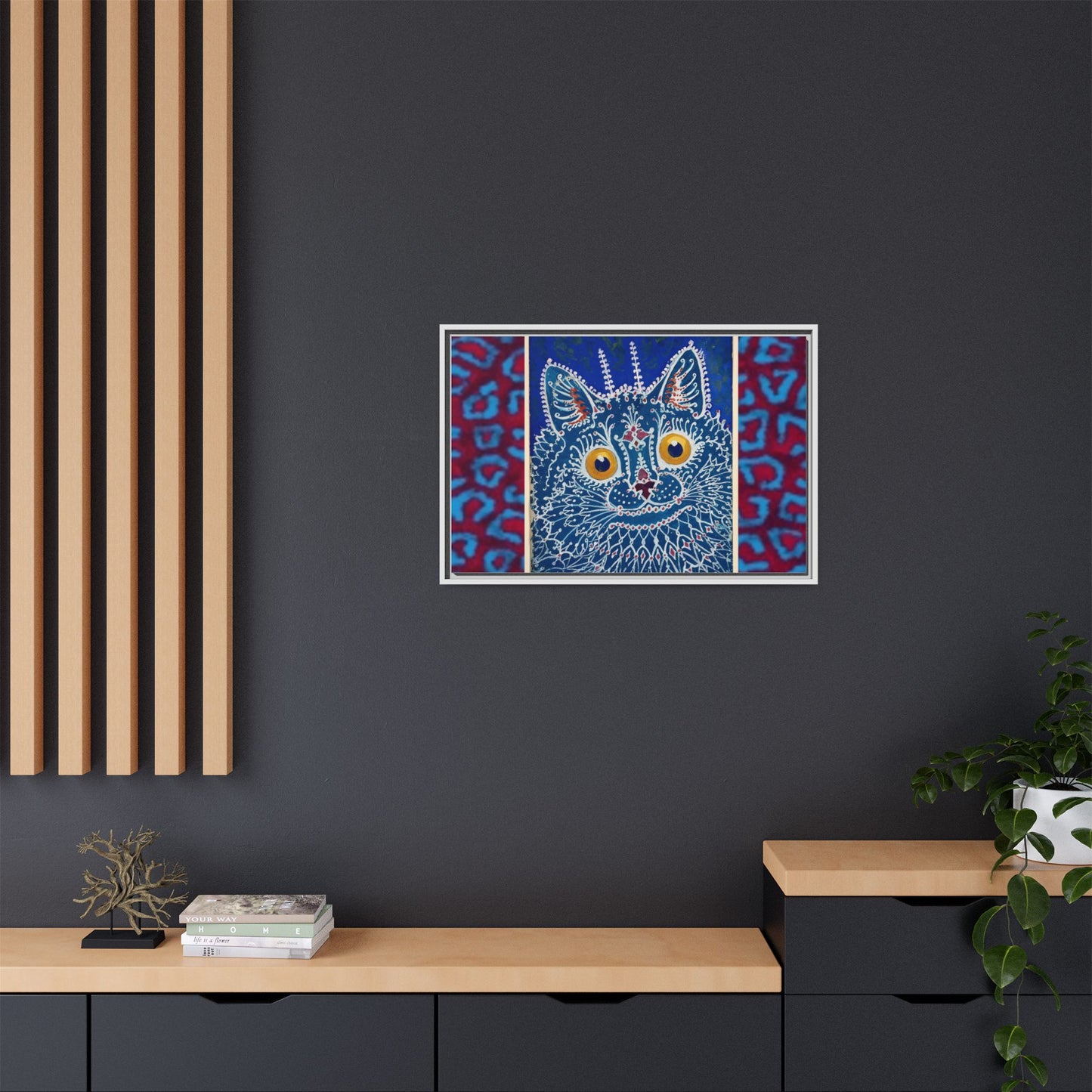 Colorful Cat Framed Matte Canvas Art - Whimsical Home Decor