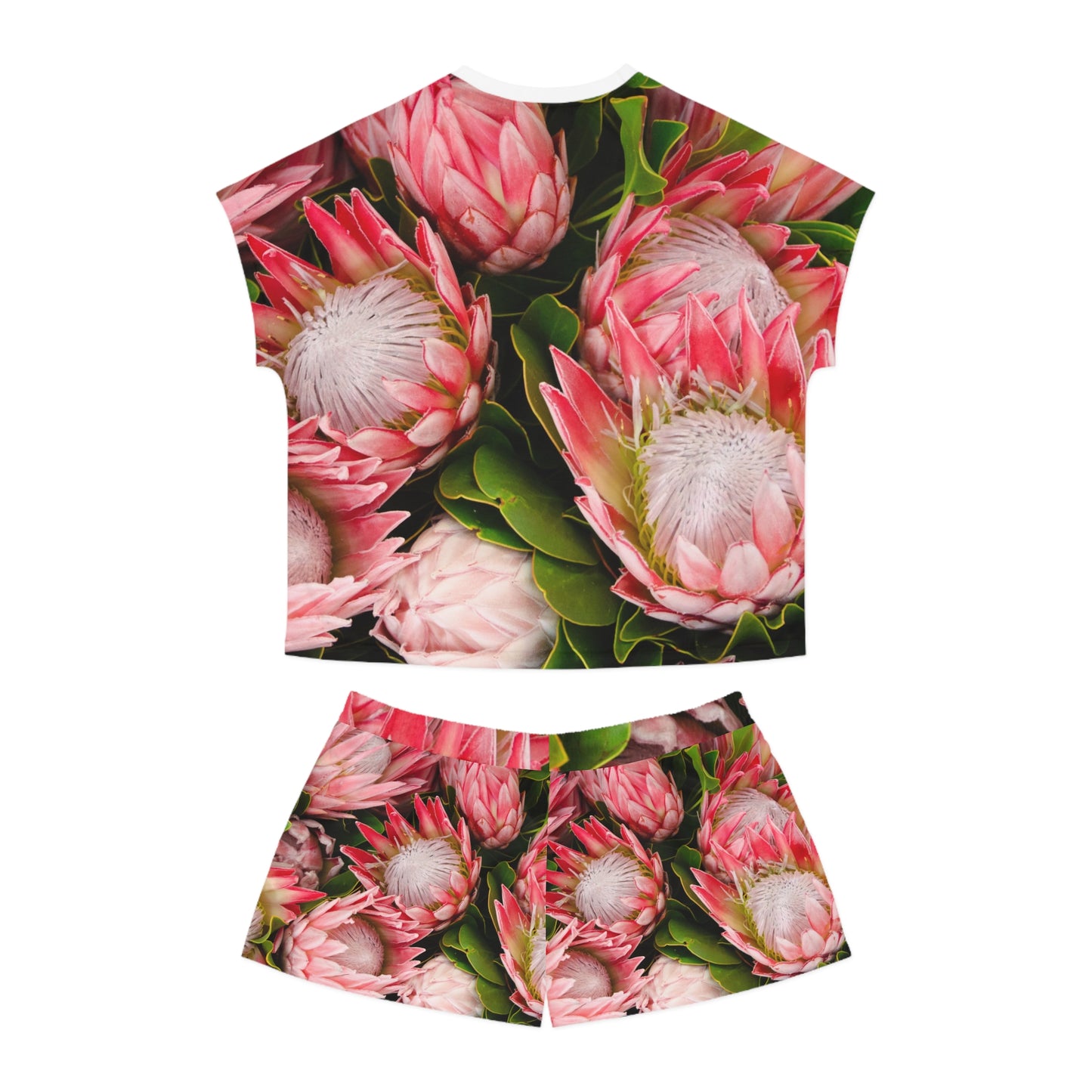 Ensemble de pyjama court pour femme à fleurs roses