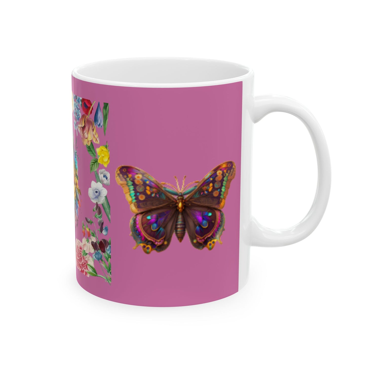Floral Horse and Butterfly Ceramic Mug - 11oz/15oz - Perfect for Horse Lovers