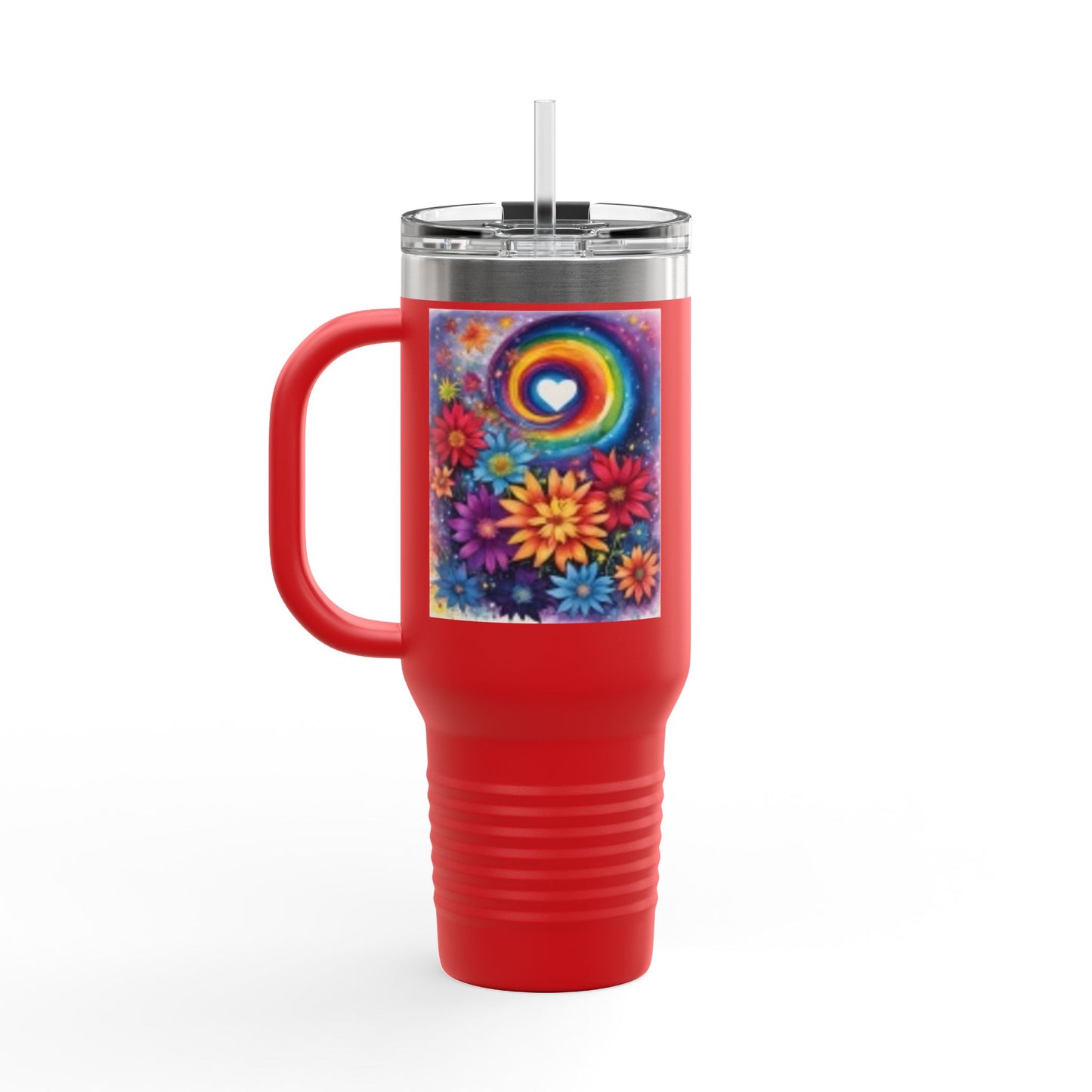 Colorful Floral Insulated Travel Mug - 40oz Rainbow Design