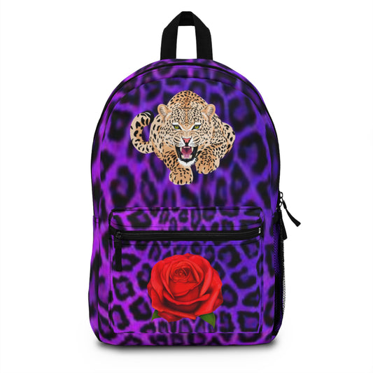 Vibrant Leopard Print Backpack with Rose - Stylish & Functional for All Occasions