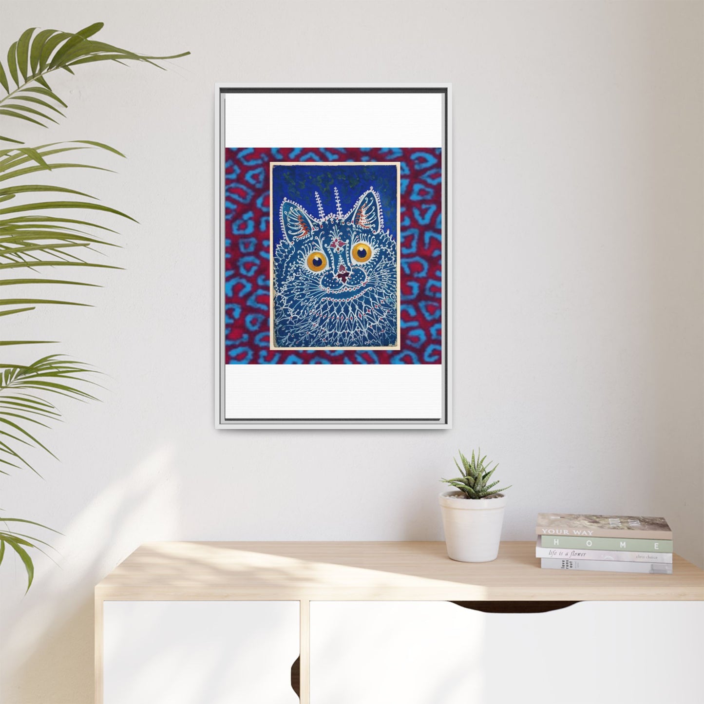 Colorful Cat Framed Matte Canvas Art - Whimsical Home Decor