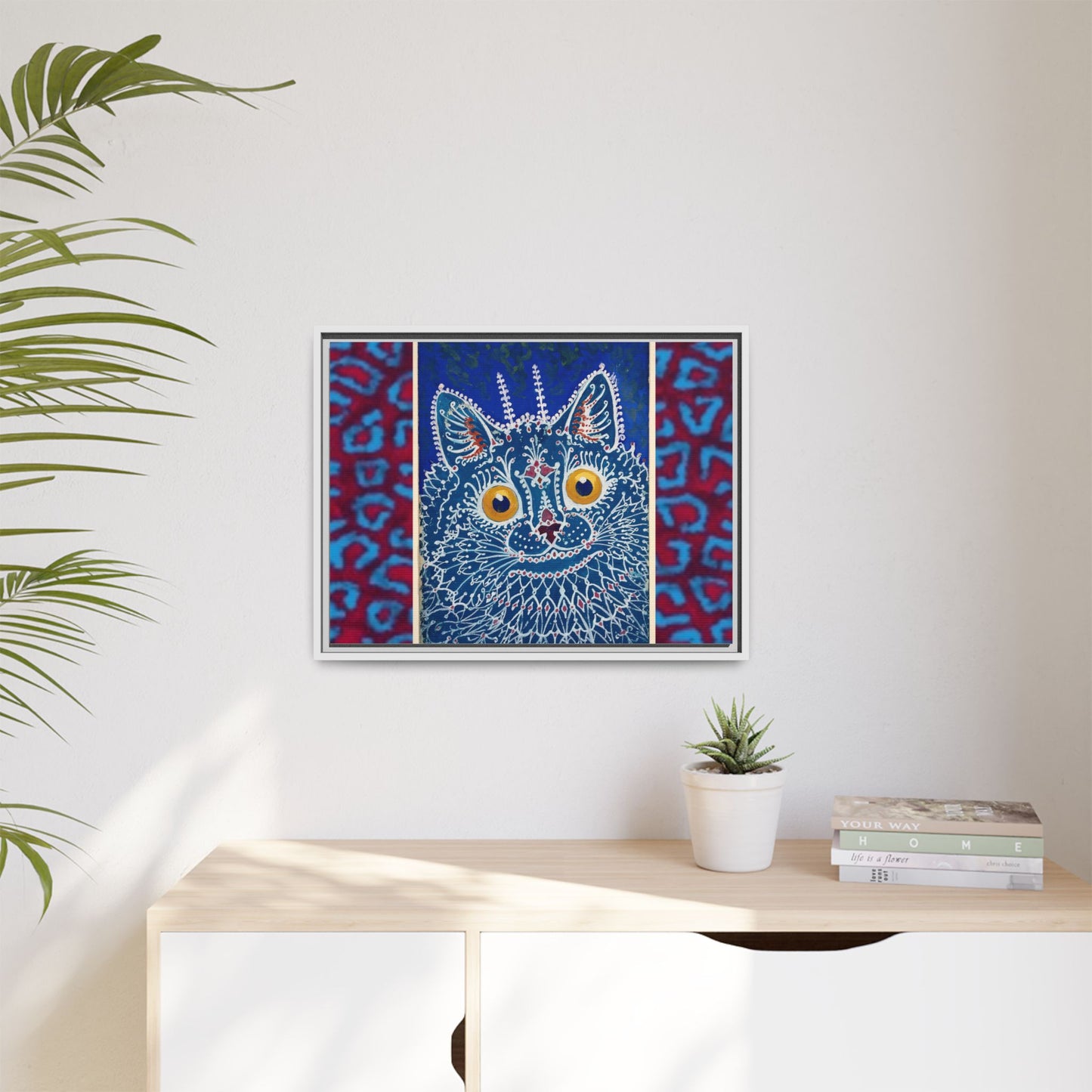 Colorful Cat Framed Matte Canvas Art - Whimsical Home Decor