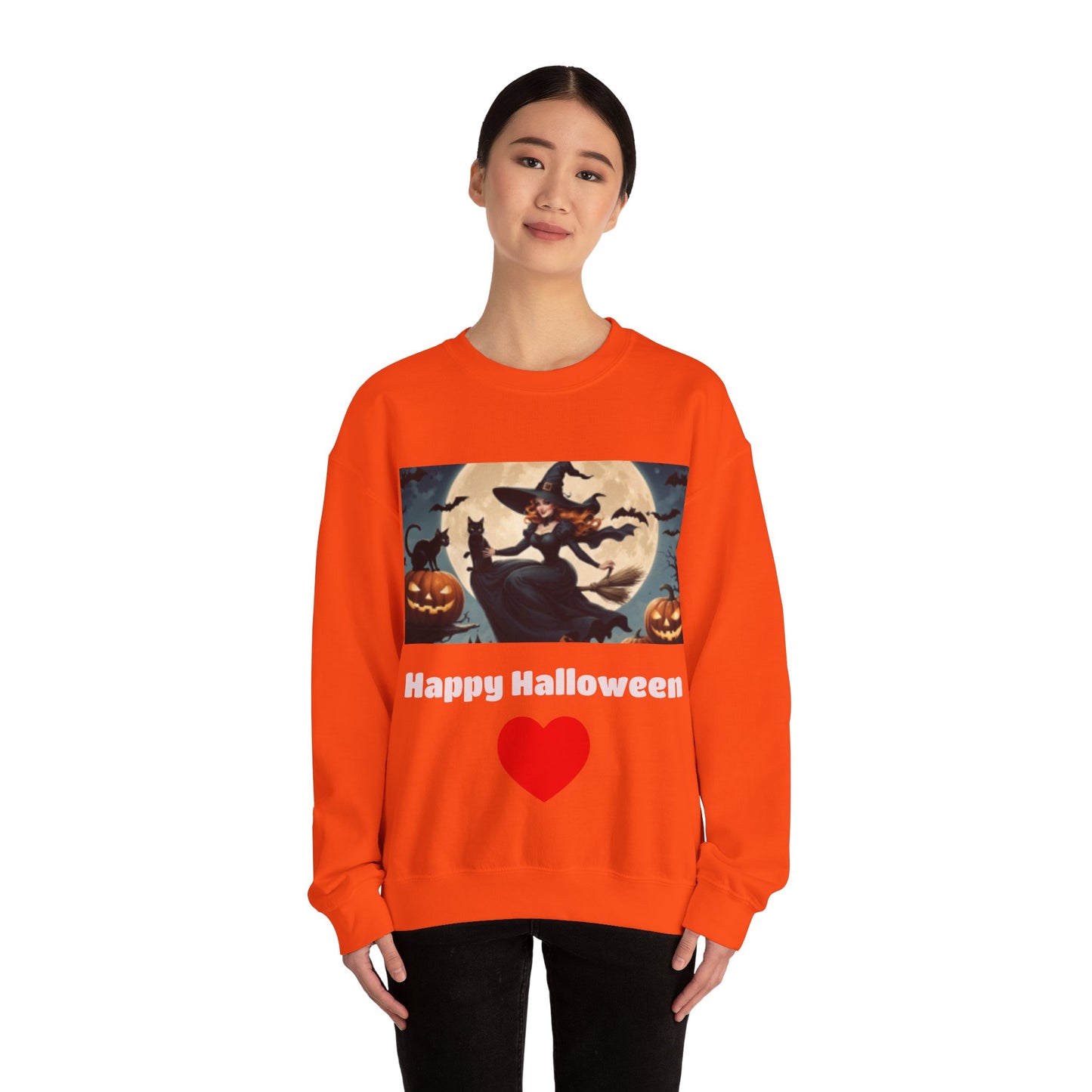 Beautiful Witch on Broom with Black Cats Sweatshirt Having Fun!