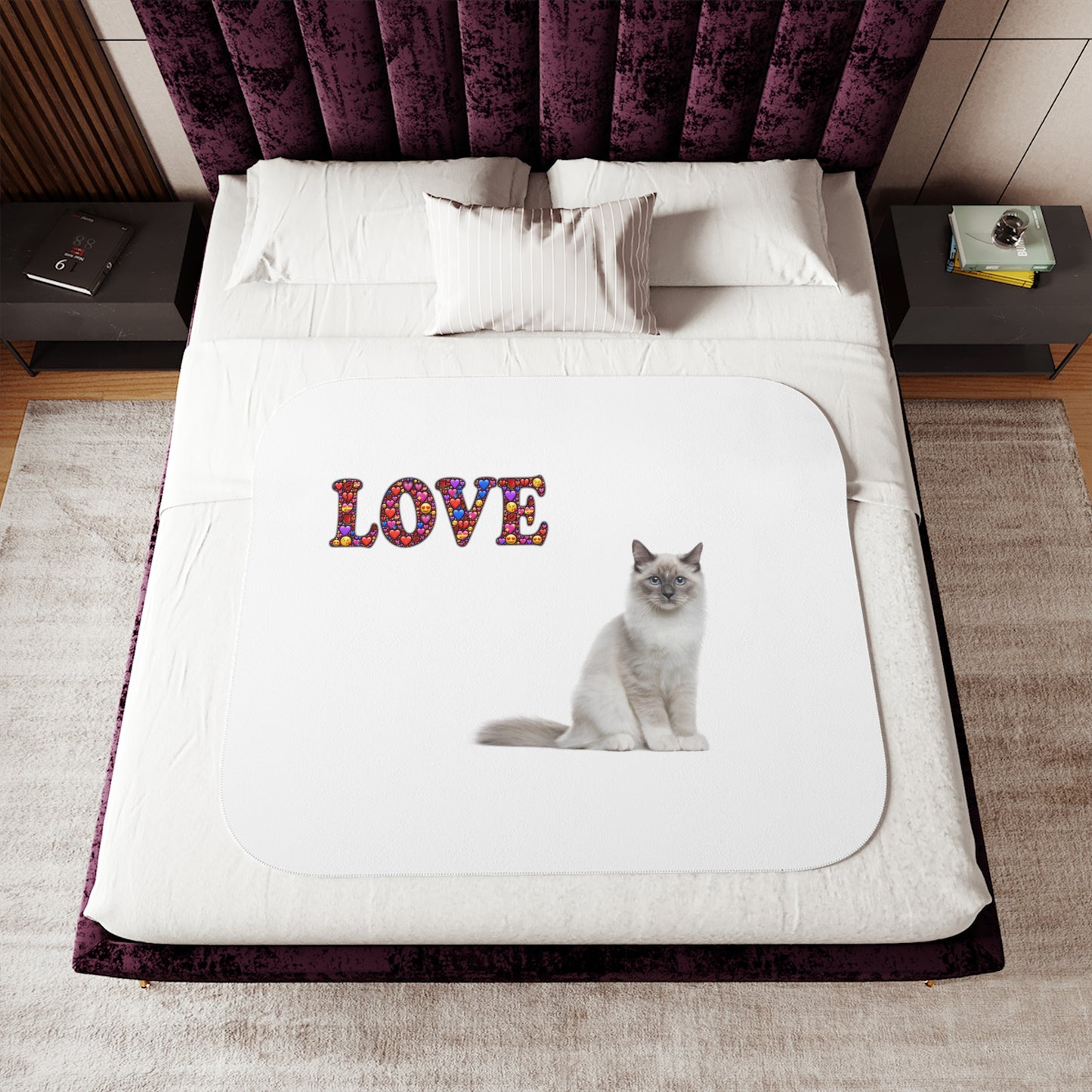 Sherpa Blanket, Two Colors Cat Love