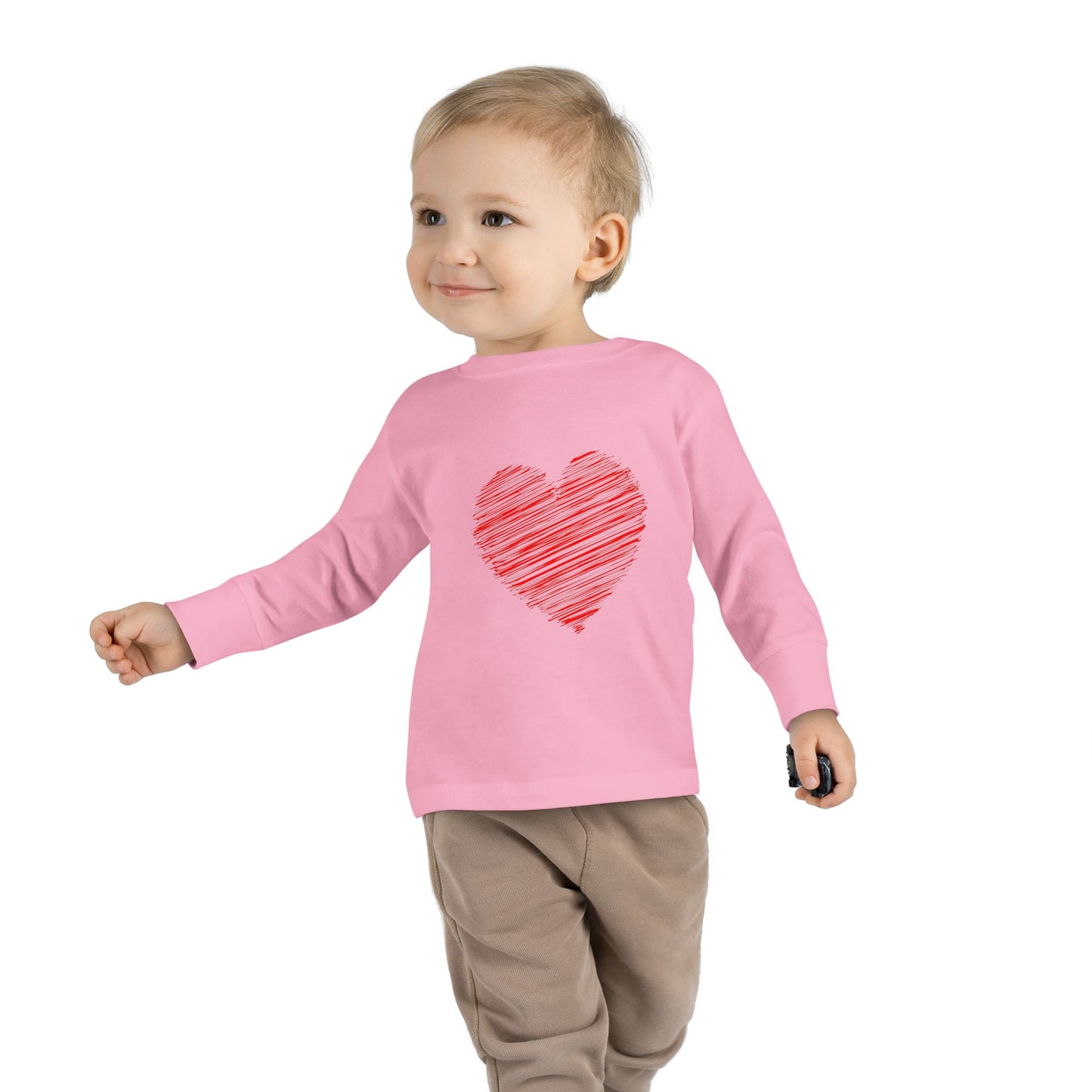 Heart & Pup Toddler Long Sleeve T-shirt | Cute Kids Shirt, Dog Lover Gift, Valentine's Day, Heart Shirt, Playful Toddler Apparel