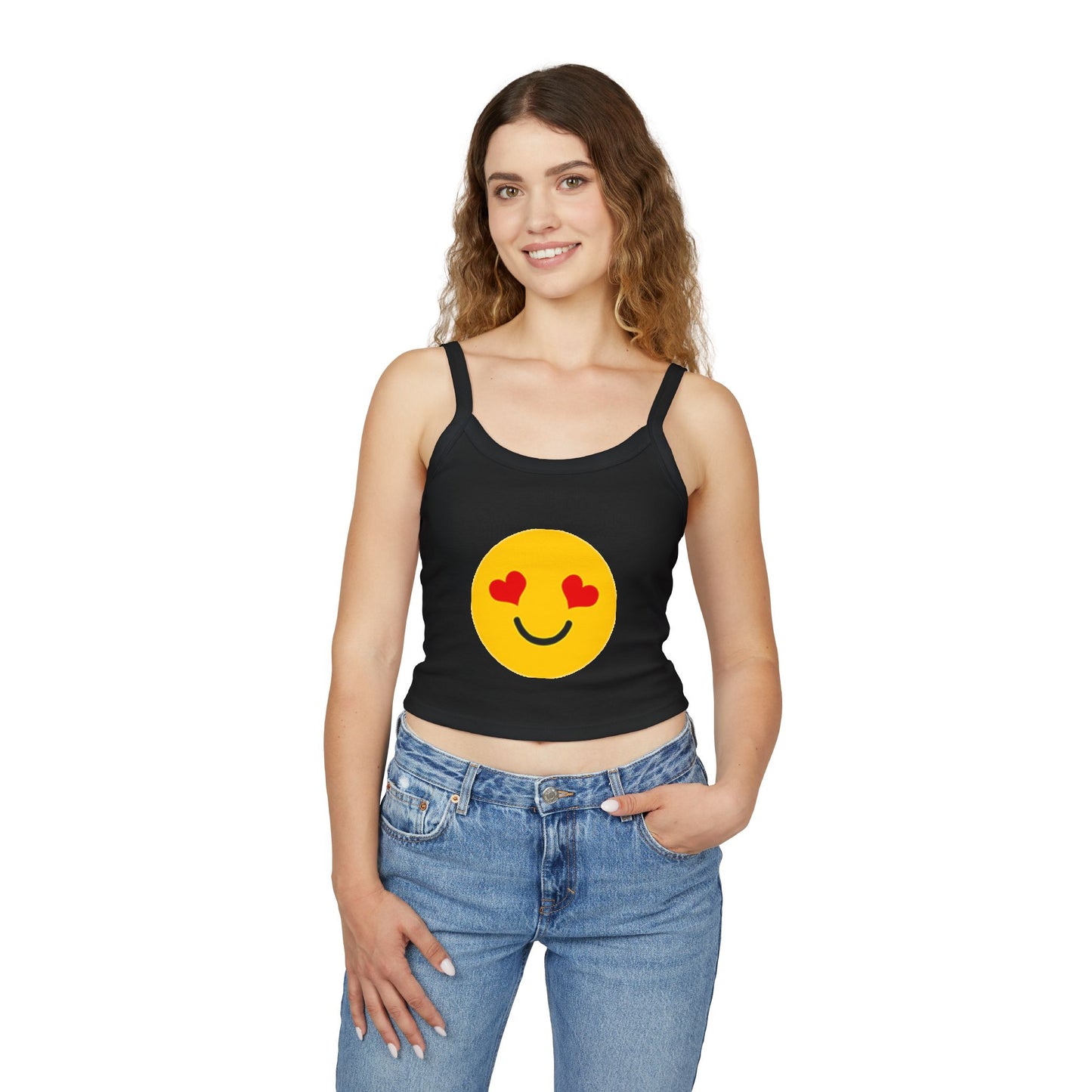 Happy Heart Smiley Tank Top | Women's Spaghetti Strap Shirt, Cute Summer Top, Casual Wear, Gift for Her, Valentine's Day