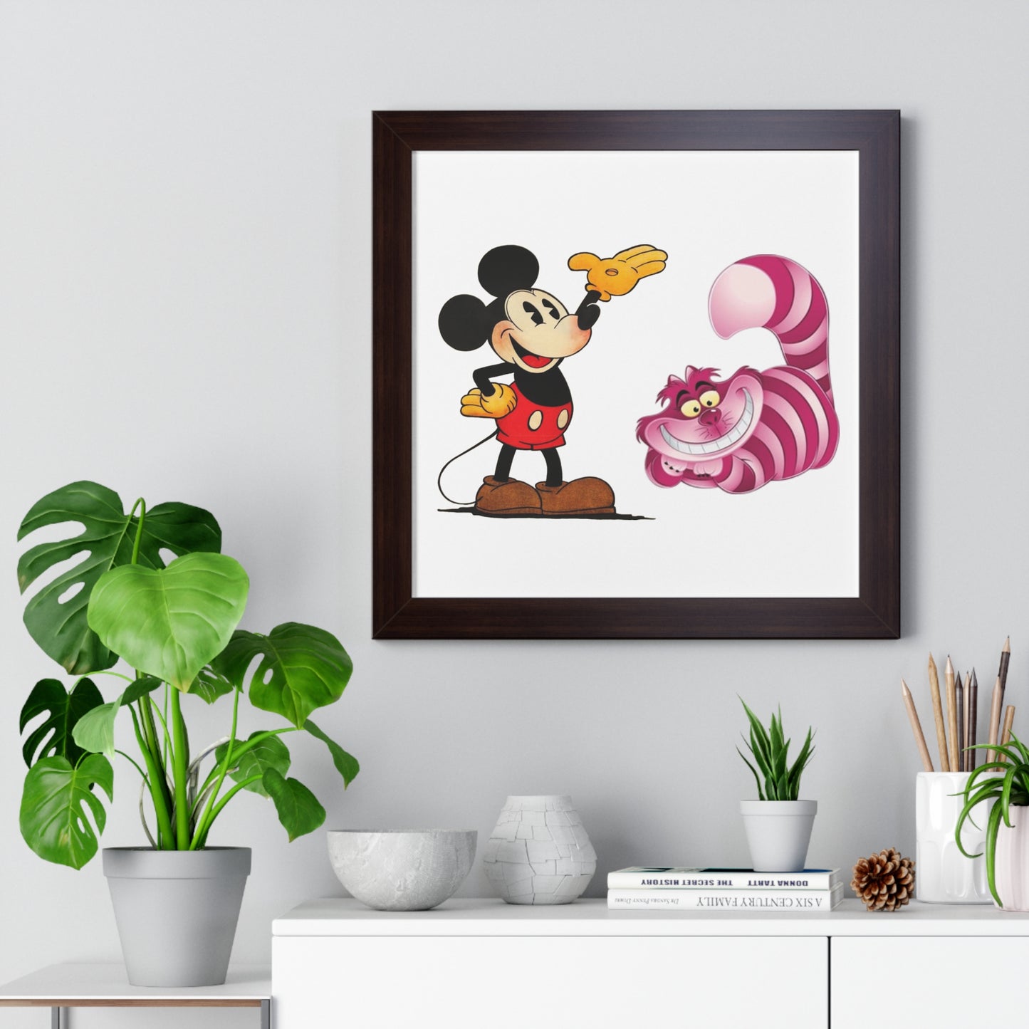 Framed Horizontal Poster Mickey Mouse & Cheshire Cat