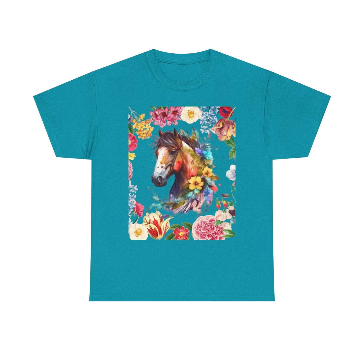 Camiseta unisex de algodón grueso con diseño de caballo floral: regalo para amantes de la naturaleza, perfecta para primavera y verano. 