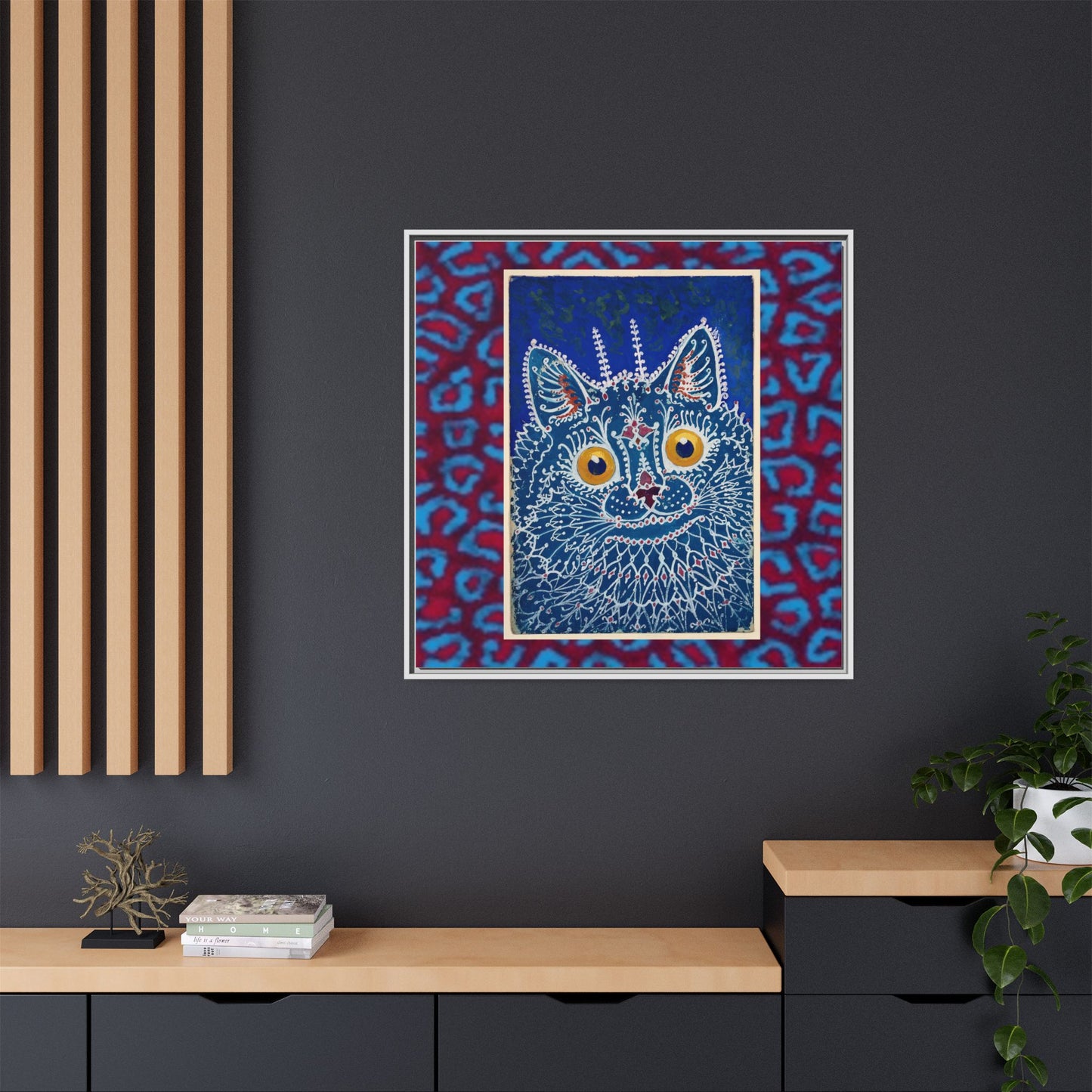 Colorful Cat Framed Matte Canvas Art - Whimsical Home Decor