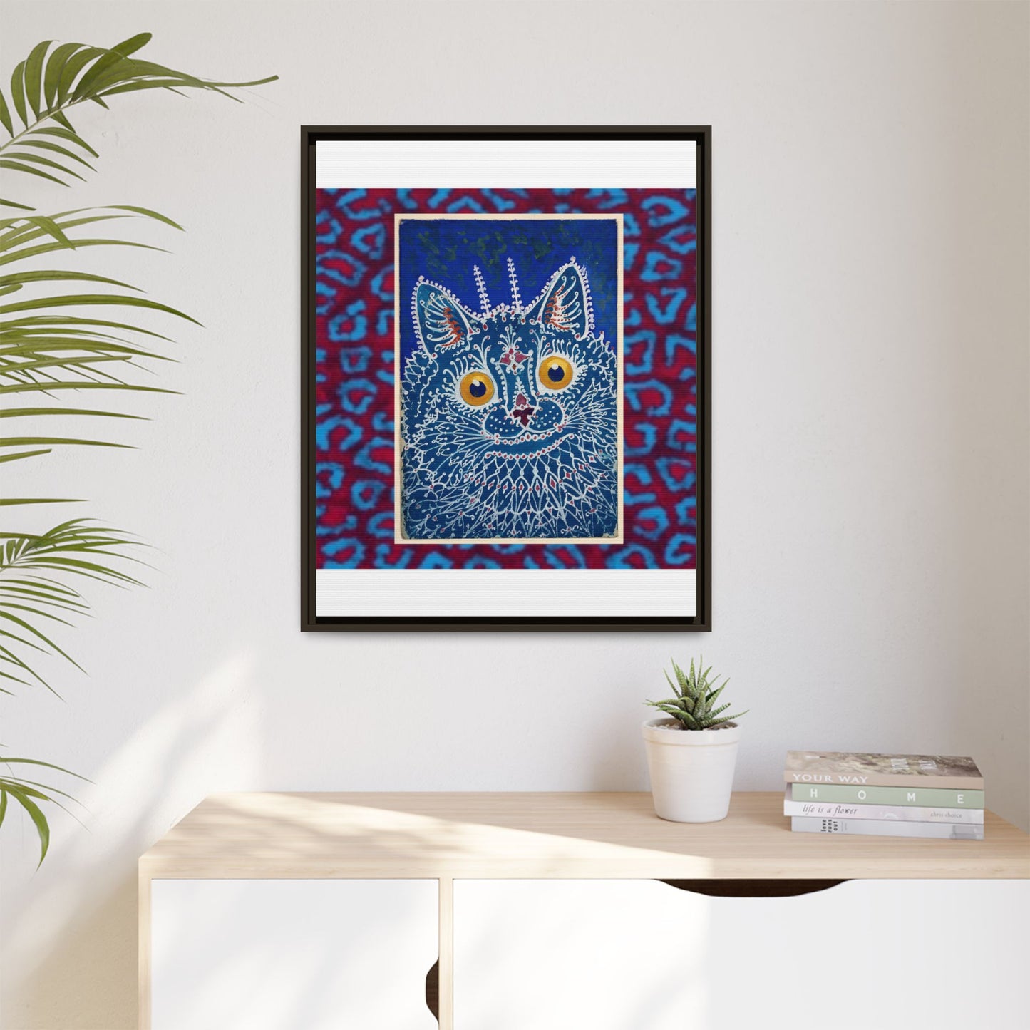 Colorful Cat Framed Matte Canvas Art - Whimsical Home Decor